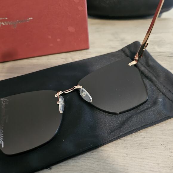 Salvatore Ferragamo SF223S Rimless Butterfly Sunglasses Rose Gold Gray Designer - Picture 10 of 14